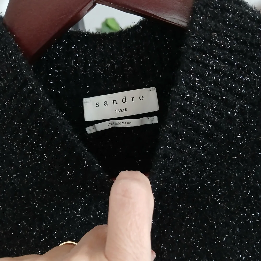 Sandro Paris Black Textured Mettalic Top. Size 1 - Picture 3 of 7